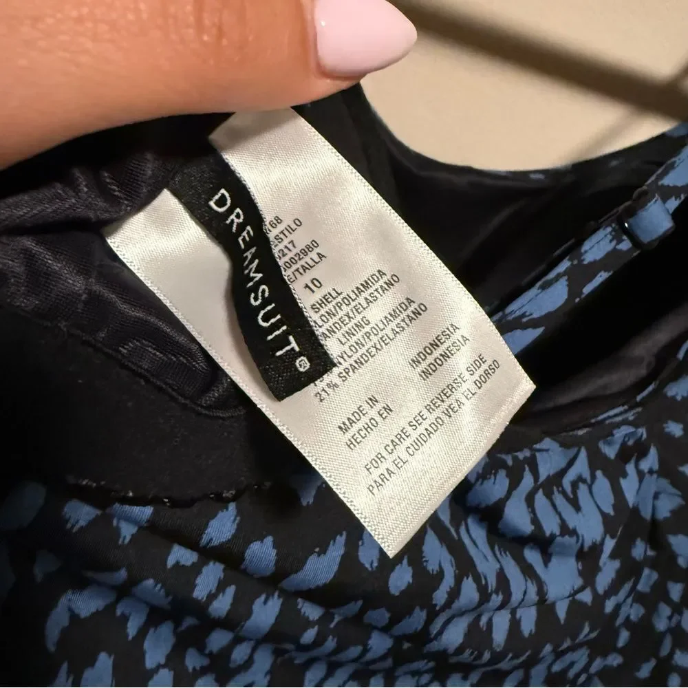 Miraclesuit Dreamsuit Slimming Control Tiered Tankini Top Blue Leopard- Size 10